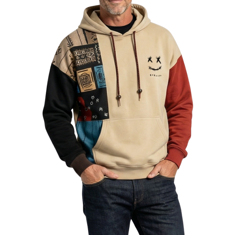 Herren Kontrast-Hoodie aus weichem Stoff für lässige Freizeitmode, bequem und locker geschnitten.