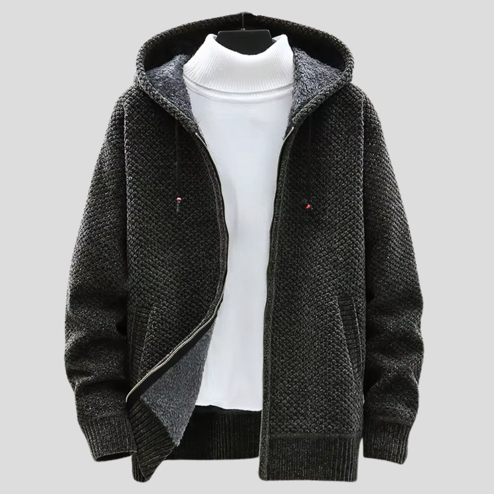 Warme grüne Herren-Freizeitjacke mit Kapuze, gemütlicher Hoodie für kühle Tage & stilvolle Alltagskleidung.