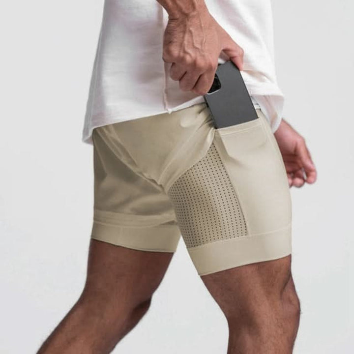 Hochwertige Herren Sportbekleidung: 2-in-1 Shorts für Athletik, Laufen & Fitness. Atmungsaktive kurze Hose.