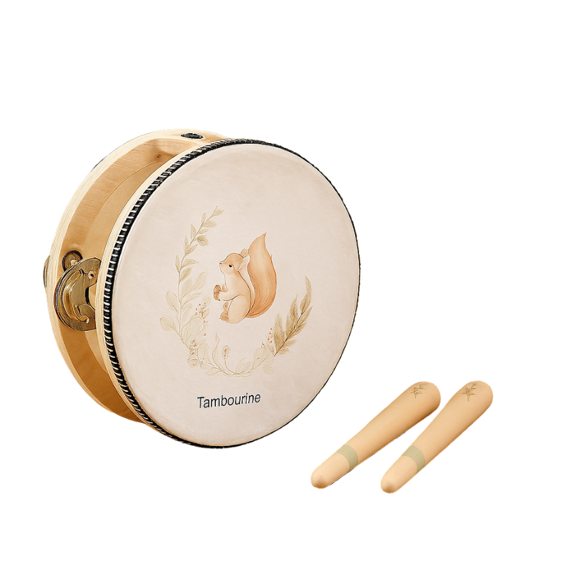 Kinder Holz-Musikinstrument Set: Trommel, Handglocke & Rassel. Fördert Motorik, Rhythmus & sensorische Wahrnehmung.