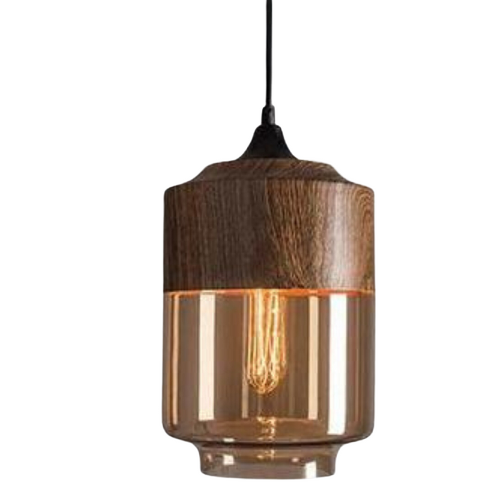 Elegante Hängelampe aus Naturholz, ideal als skandinavische Designleuchte im Esszimmer.