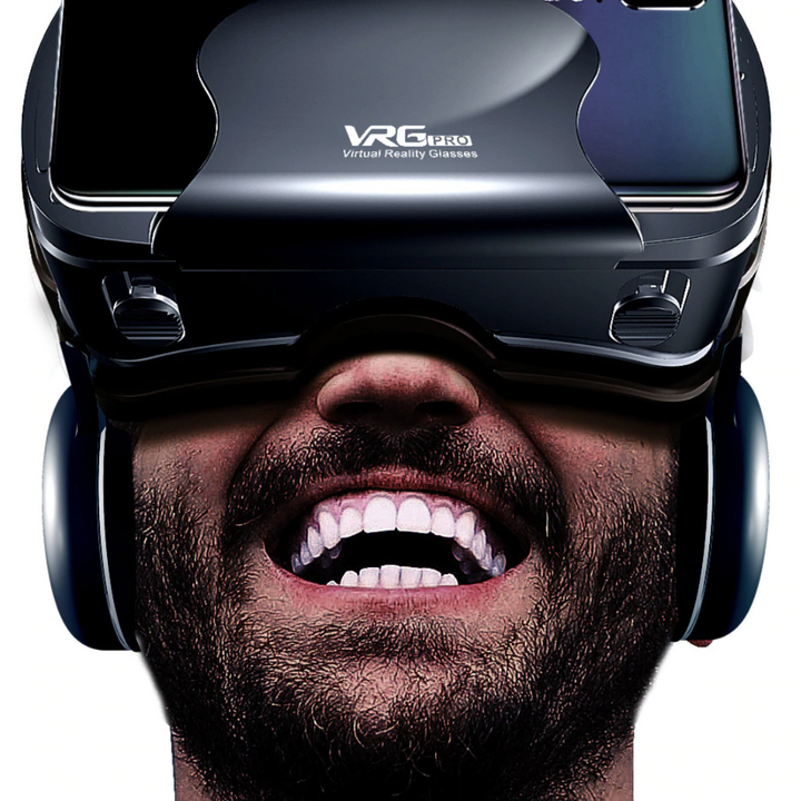 Detailansicht der komfortablen VR-Brille mit Headset, geeignet für Brillenträger, für iPhone & Android.