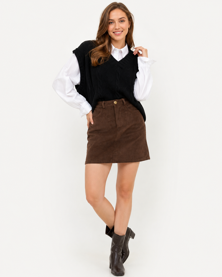 Damen A-Linien Minirock mit hohem Bund. Dieser elegante Rock ist schmeichelhaft und bequem für jede Garderobe.