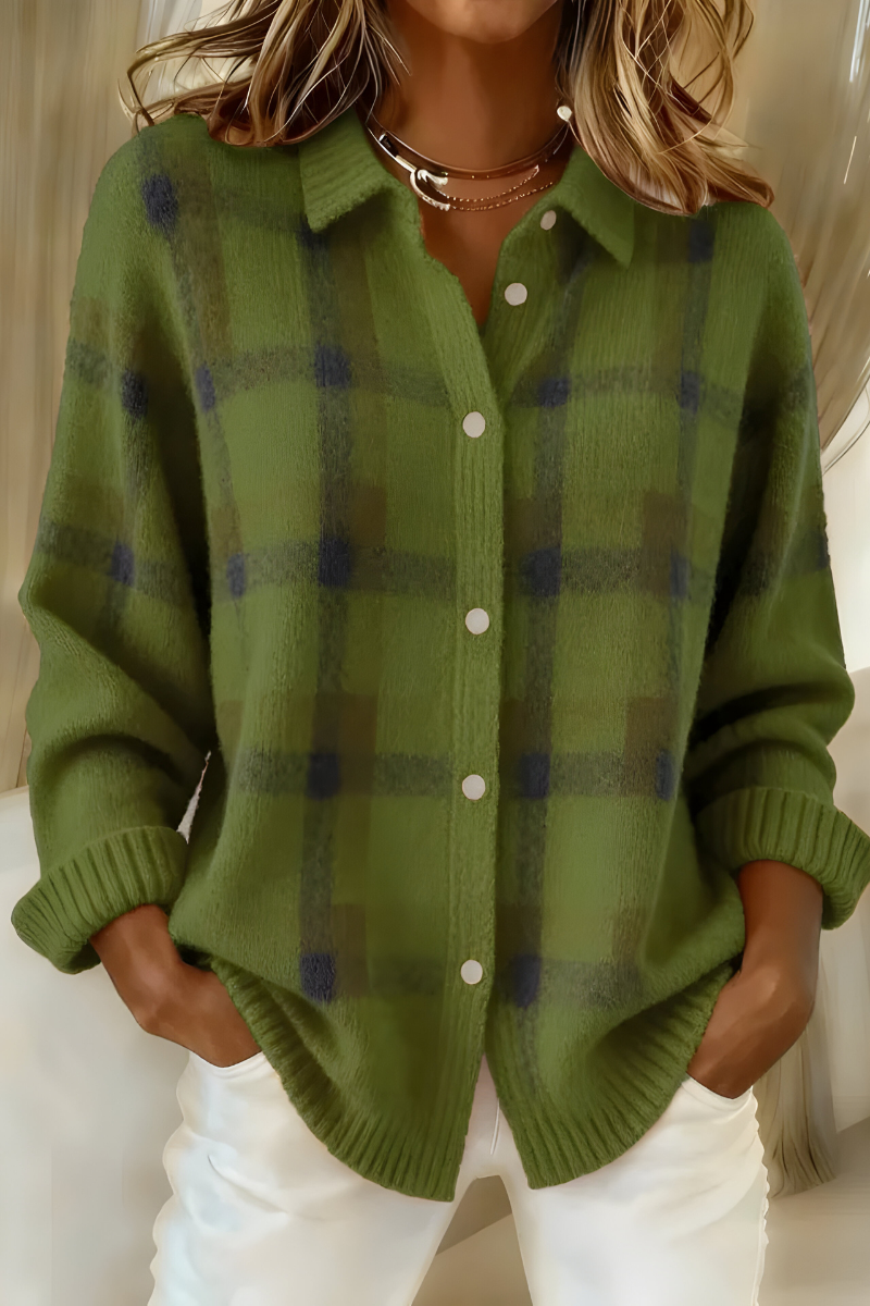 Damen Strickcardigan mit Karomuster, perfekte warme Oberbekleidung für den Casual-Look.