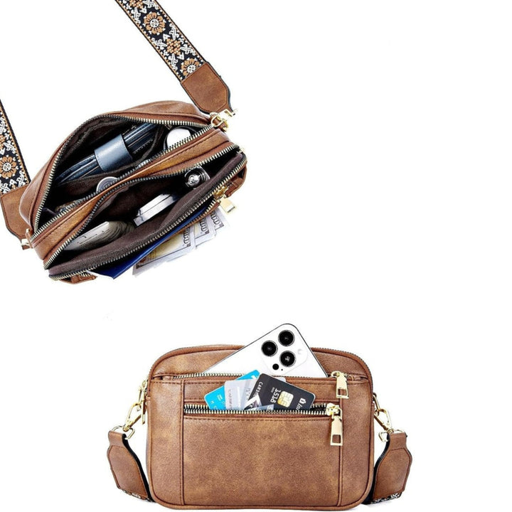 Organisierte Damen Schultertasche mit Blumenriemen. Geräumige Fächer für tägliche Essentials; stilvoll & modisch.