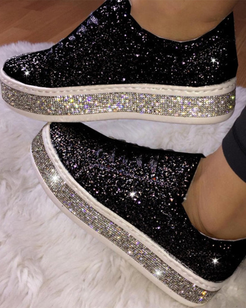 Glitzernde Damen Plateau-Sneakers Sienna, stilvoller Freizeitschuh mit Plateau-Sohle.