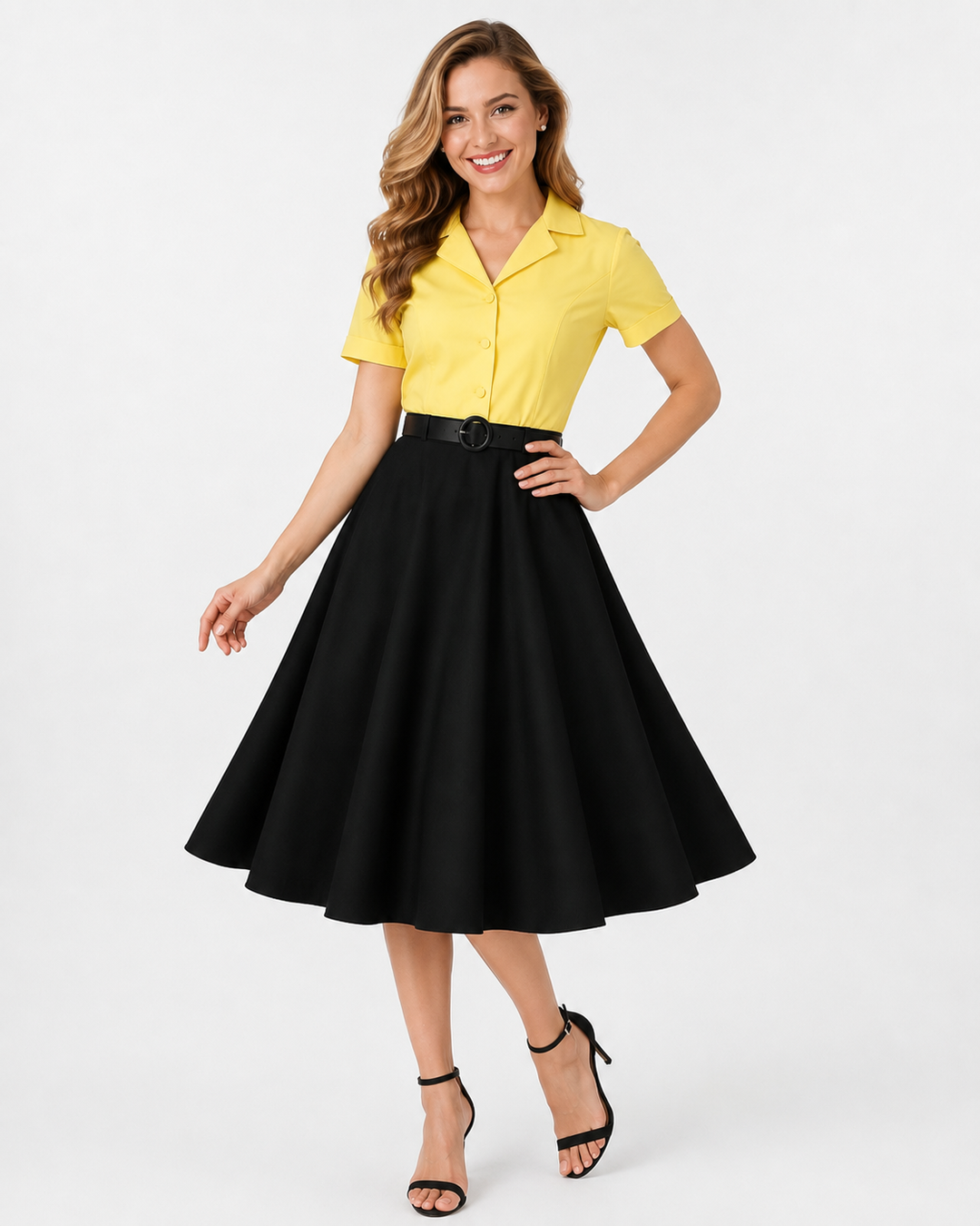 Zweifarbiges Damen Vintage Kleid im Rockabilly Stil der 50er Jahre, elegantes Retro Sommerkleid mit weitem Rock.