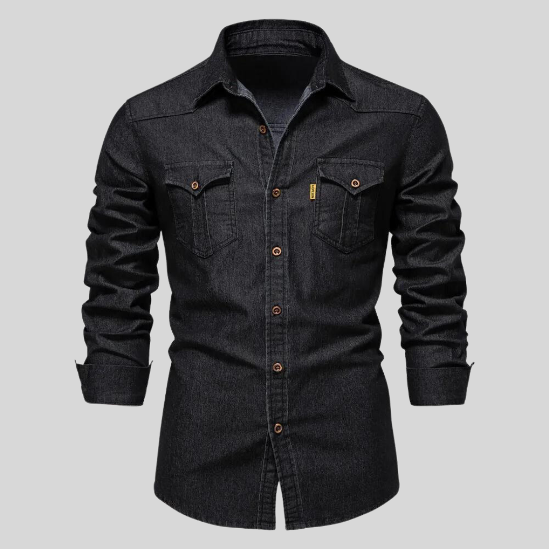 Vielseitiges Herren Jeanshemd, langärmlig, in Marineblau; perfekt für Freizeit & stilvolle Auftritte.