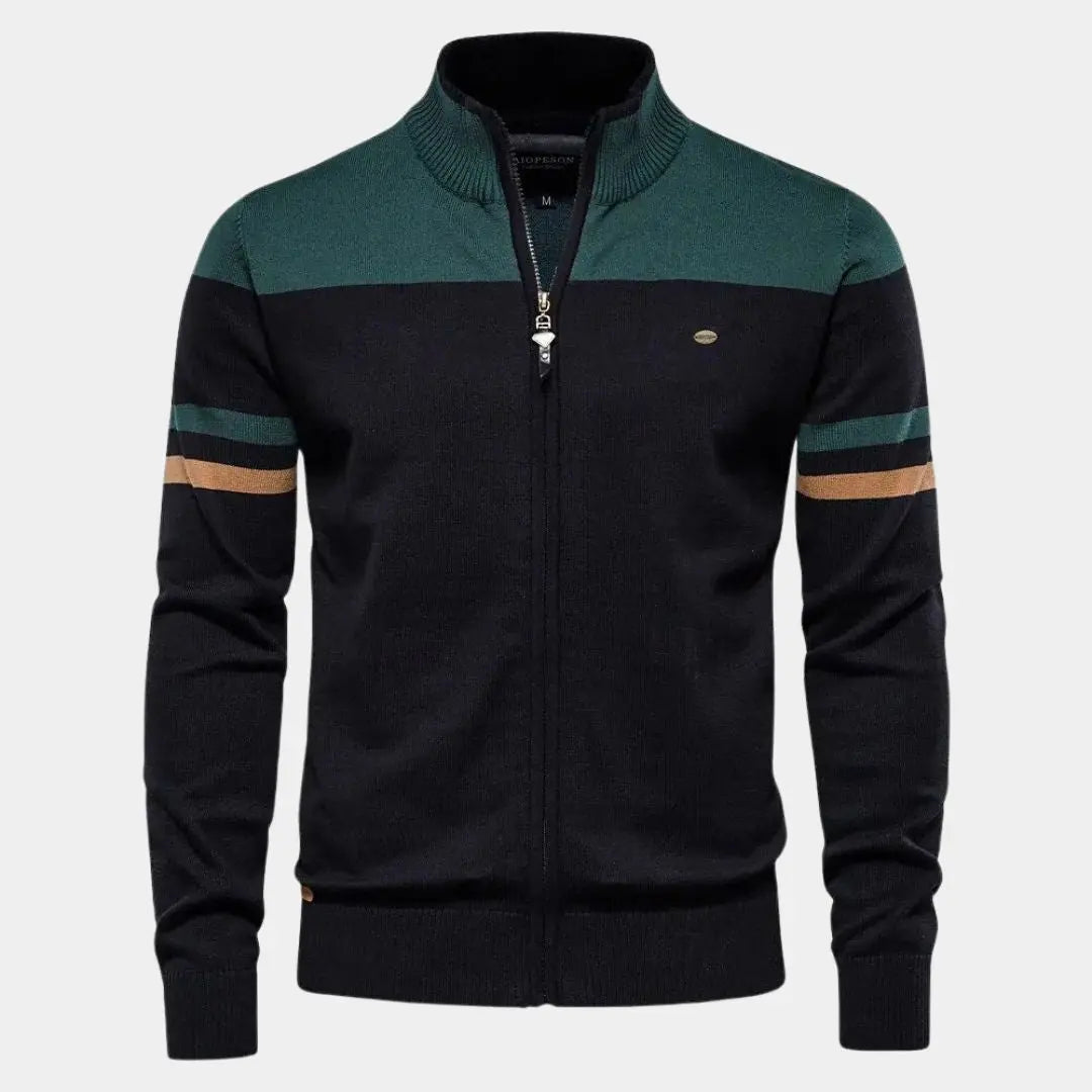 Stylische Herren Strickjacke mit Reißverschluss, Stehkragen, perfekt für casual & elegante Herrenmode.