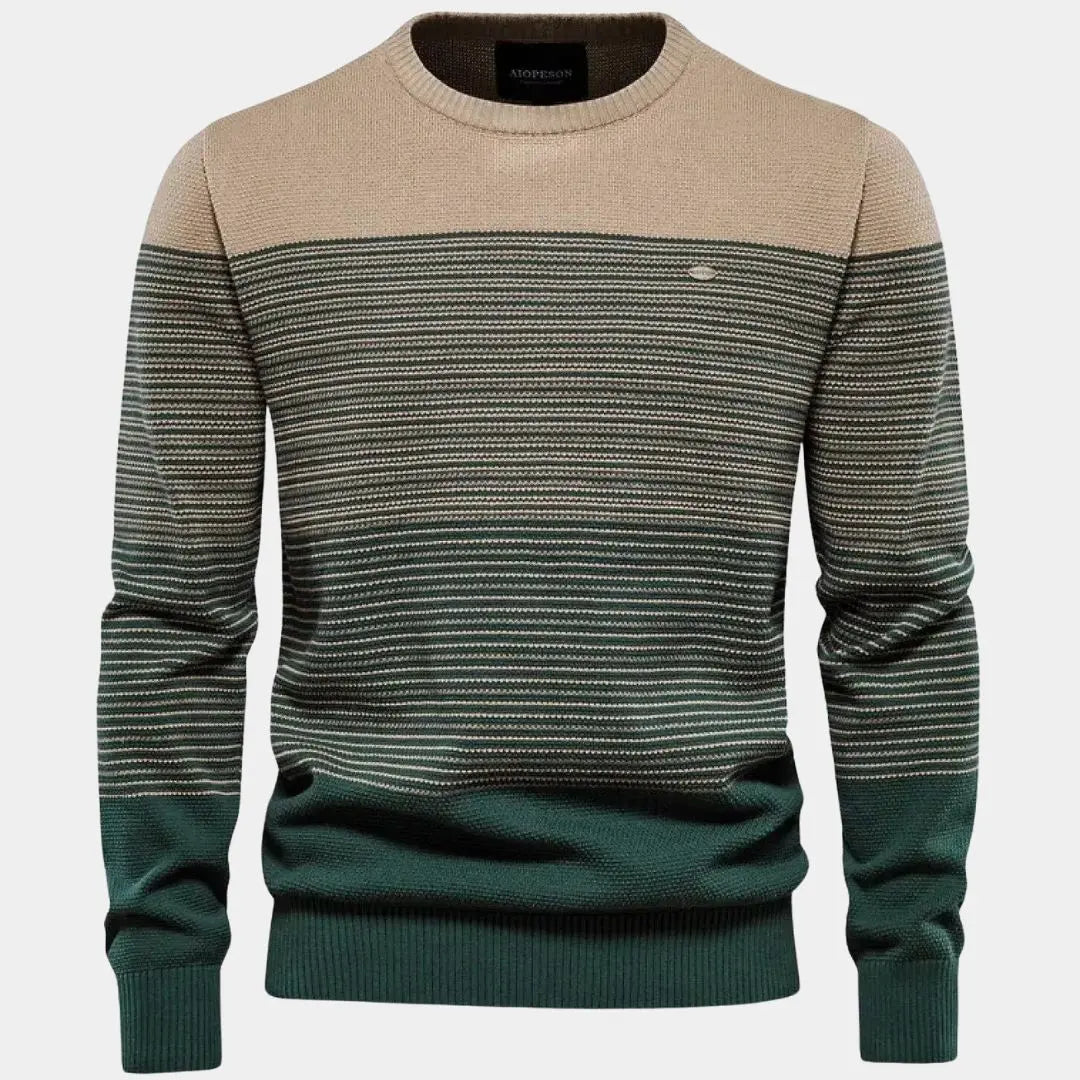Eleganter dunkelgrüner Herren Rundhals-Pullover, bequem & klassisch. Perfekt für Freizeit & Büro.
