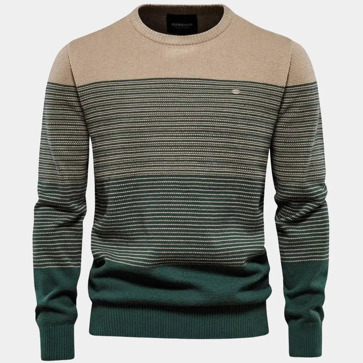 Eleganter dunkelgrüner Herren Rundhals-Pullover, bequem & klassisch. Perfekt für Freizeit & Büro.