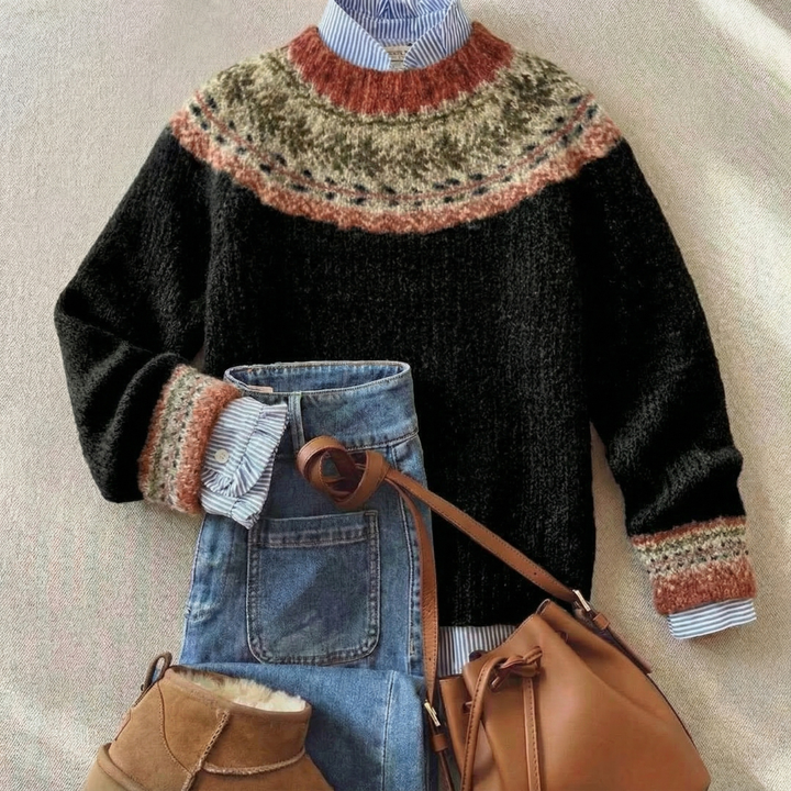 Eleganter Damen Winterpullover mit Nordischem Muster, perfekt für stilvolle Damenmode.