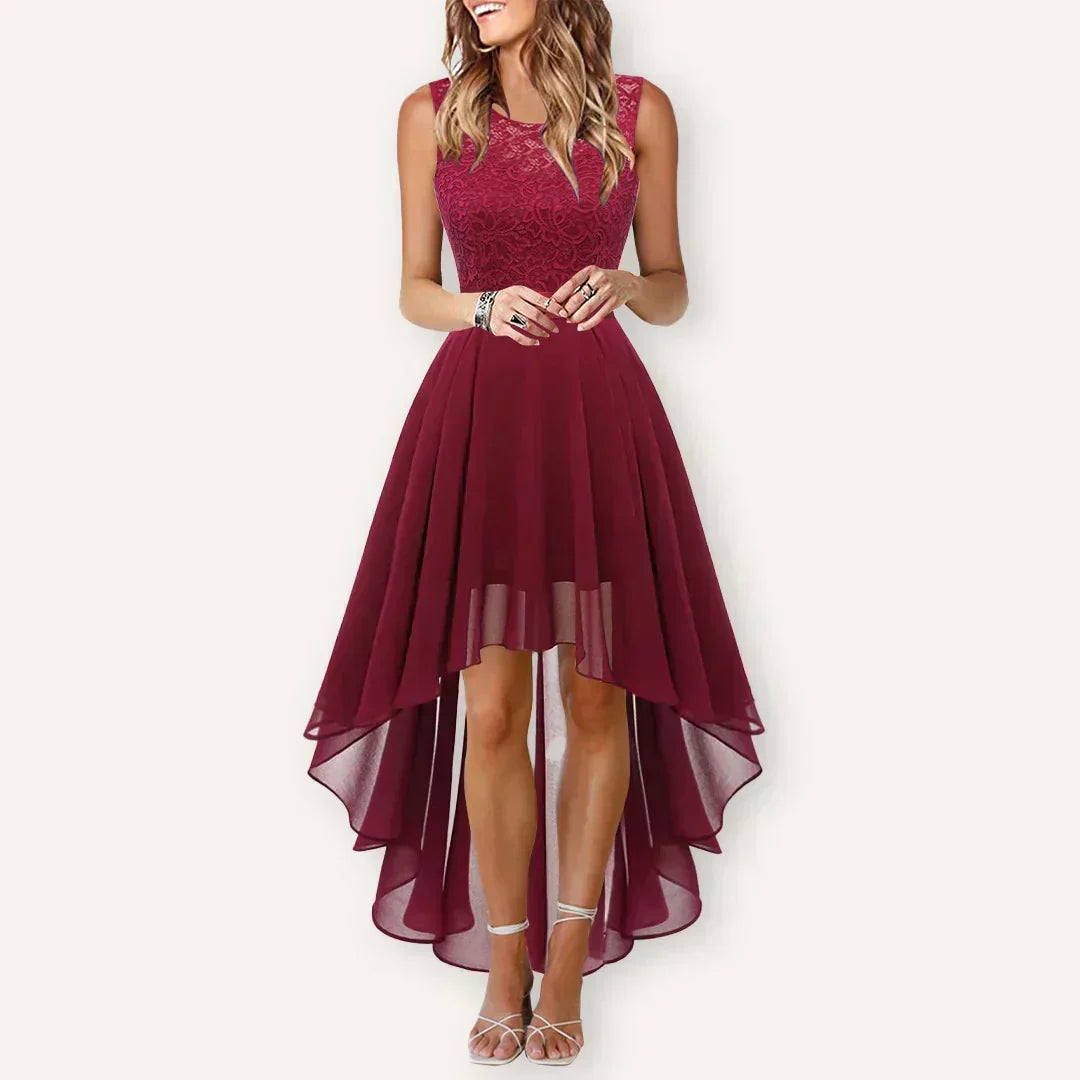 Elegant Damen High-Low Midikleid, ideal für Hochzeitsgäste, festliche Anlässe und Sommerpartys.