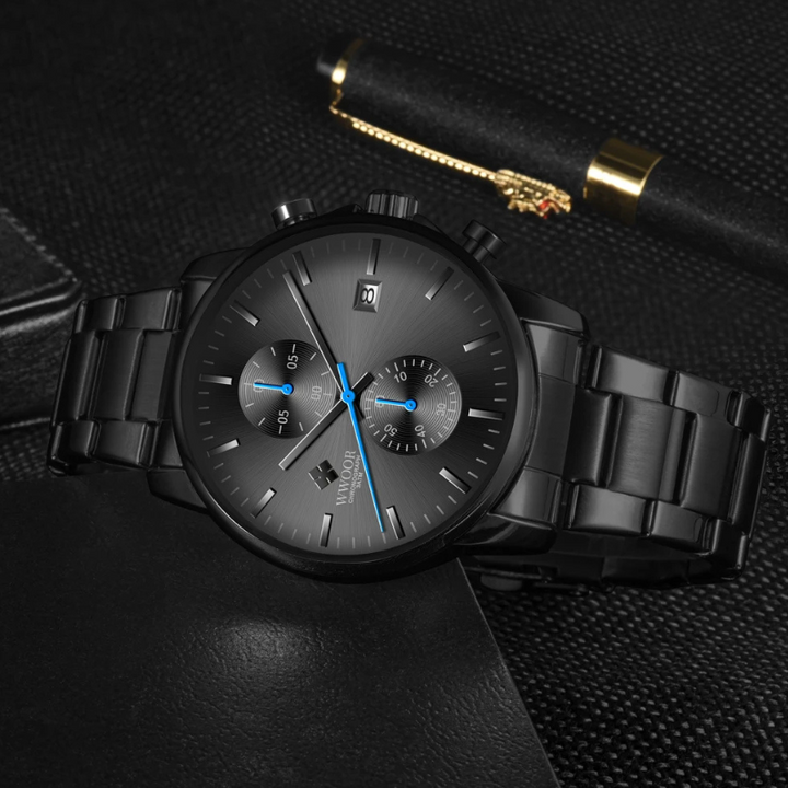 Perfekte Geschenkidee: Elegante & robuste Herren Chronograph Armbanduhr in Schwarz, stilvolles Accessoire.