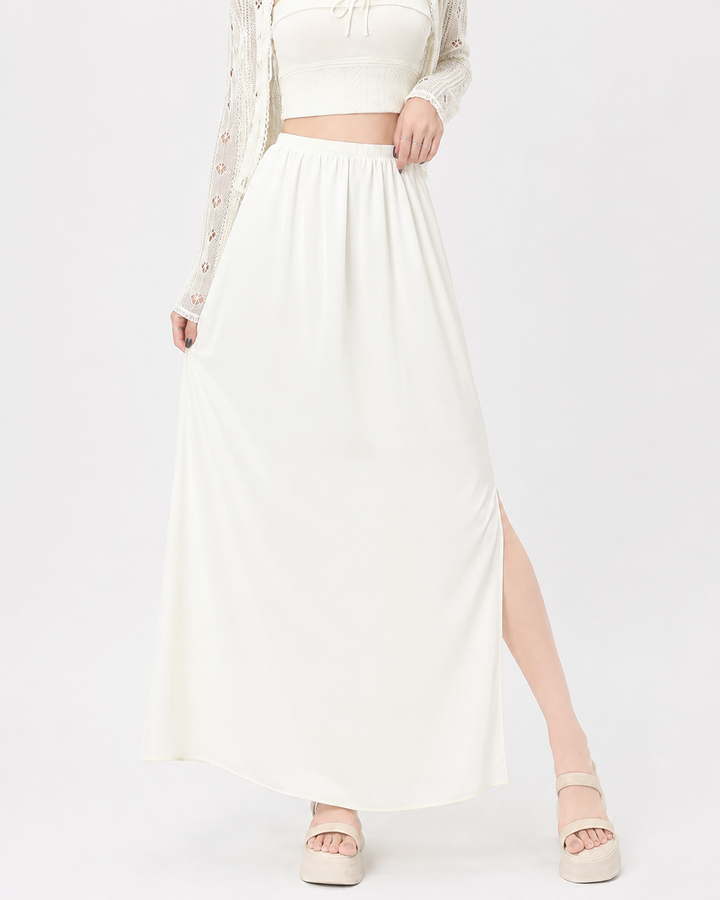 Damen A-Linien Schlitzrock für den Sommer, bequem & elegant. Ideal als Freizeit- oder Büro-Outfit.