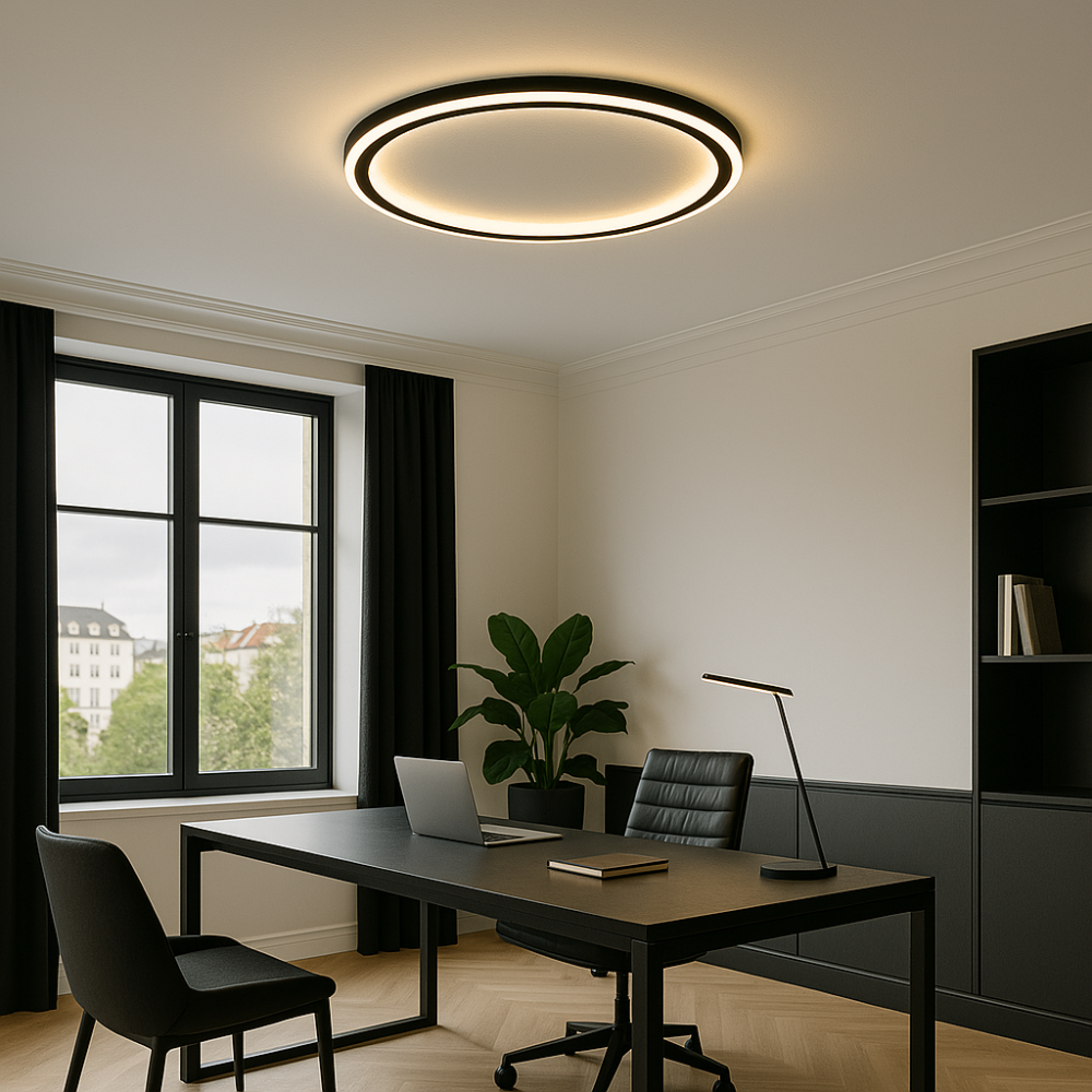 Stilvoller LED-Deckenstrahler im modernen Skandi-Design; dimmbare Beleuchtung für Esszimmer.