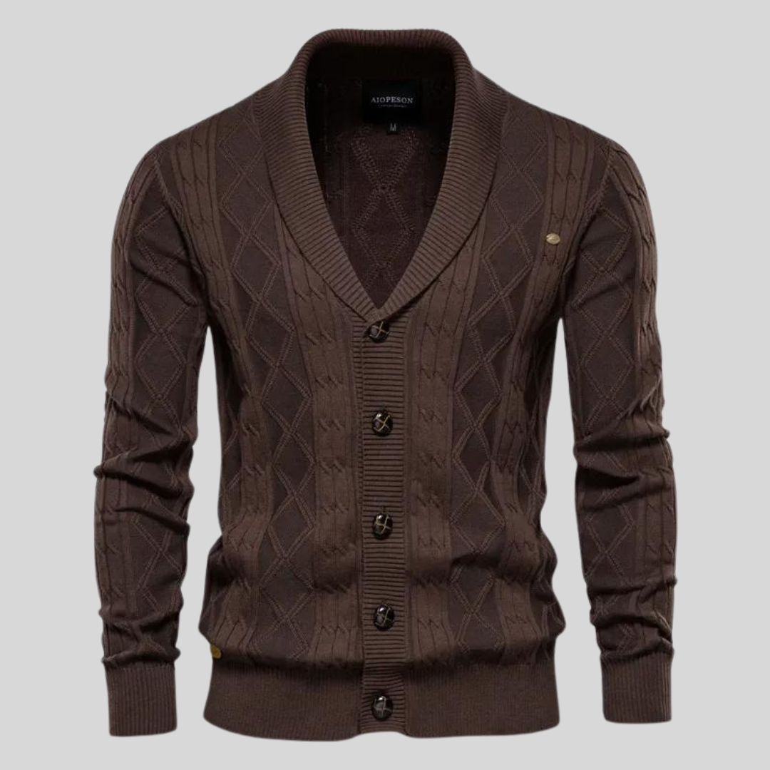 Vielseitiger Herren Cardigan für den Business-Look. Klassisches Oberteil mit V-Ausschnitt & Knopfverschluss im Büro.