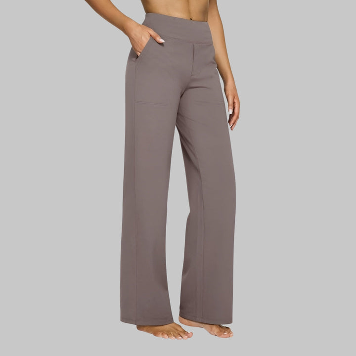 Damen Stretchhose mit hoher Taille und Seitentaschen, bequeme Passform für Alltag & Freizeit.