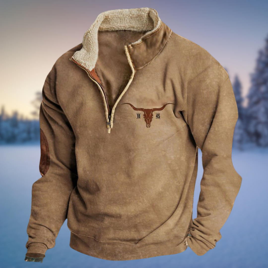 Warmer Herren Freizeitpullover mit Halb-Reißverschluss, langarm und bequem für kalte Wintertage.