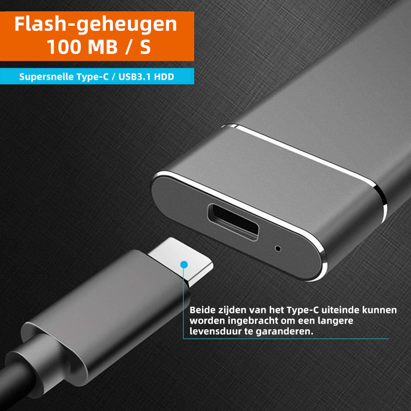 SpeedVault USB 3.1 Typ-C: Externe SpeedVault SSD Festplatte mit USB 3.1 Typ-C Anschluss für Kompatibilität.