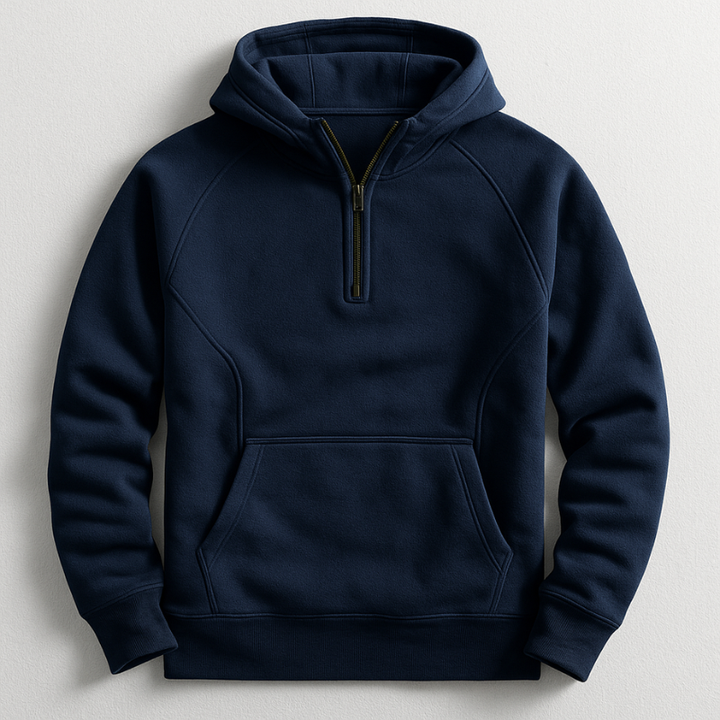 Marineblauer Herren Kapuzenpullover Regular Fit mit bequemen Rippbündchen – ideal für Alltag & Freizeit.