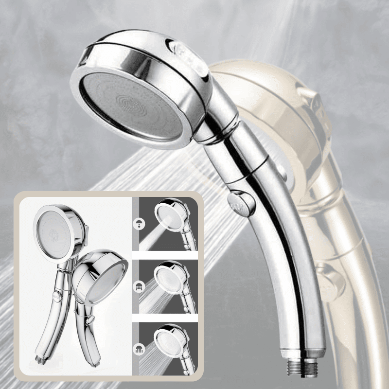 Moderner 3-in-1 Duschkopf mit Hochdruck- & Massagefunktion, optimiert für Wassersparen im Badezimmer.