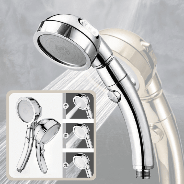 Moderner 3-in-1 Duschkopf mit Hochdruck- & Massagefunktion, optimiert für Wassersparen im Badezimmer.