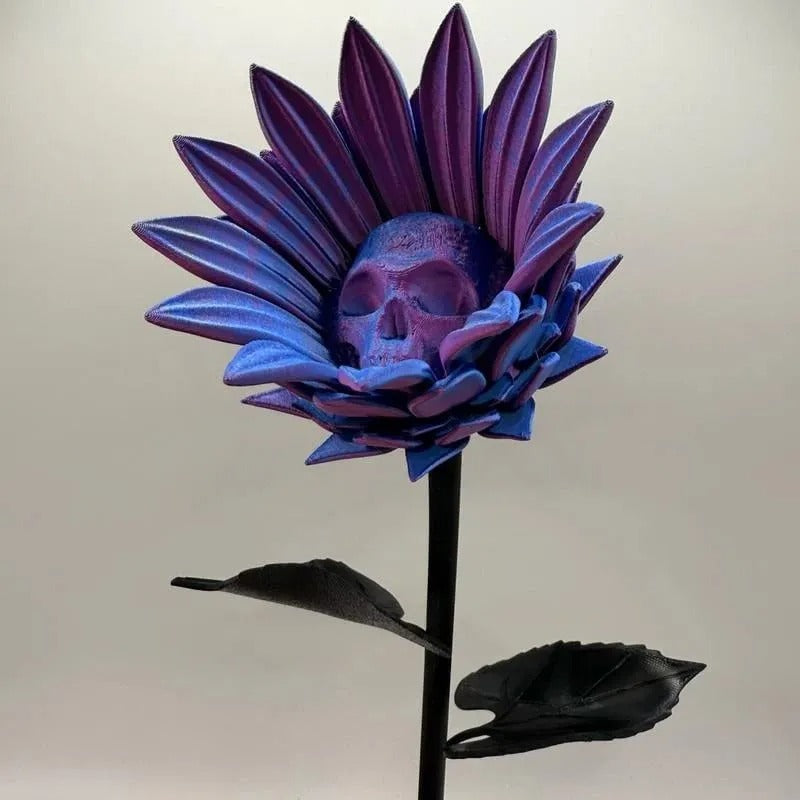 Exquisites Schädel-Blumen Ornament. 3D-gedruckte Sonnenblumen-Schädel Deko. Perfekte Gothic Skulptur für Heim & Fest.