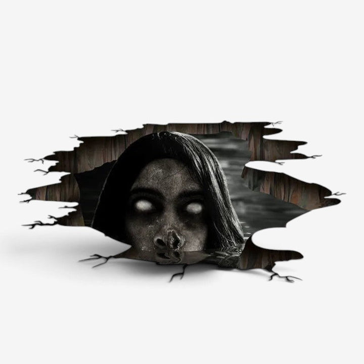 3D Halloween Wand- & Bodenaufkleber mit gruseligem Horror-Design für saisonale Dekoration.