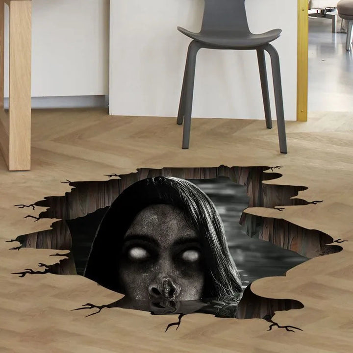 Realistischer 3D Halloween Bodenaufkleber mit Horror-Motiven, ideal für eine schaurige saisonale Dekoration.