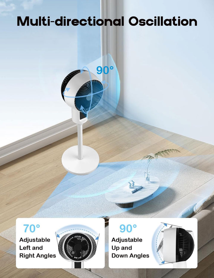 Kompakter 3D-Zirkulationsventilator, höhenverstellbar für Sommerkühlung im Schlafzimmer & Homeoffice.