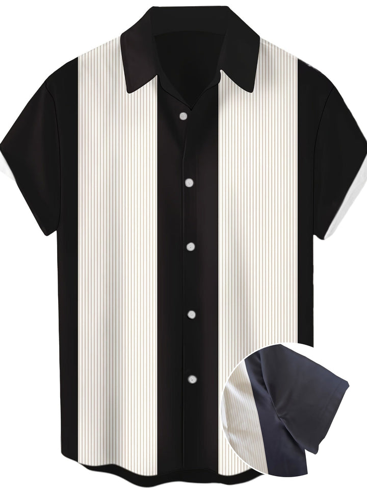 Herren Retro Bowlinghemd mit Streifen für lässigen Sommerstil. Perfekt für Freizeit & Urlaub.