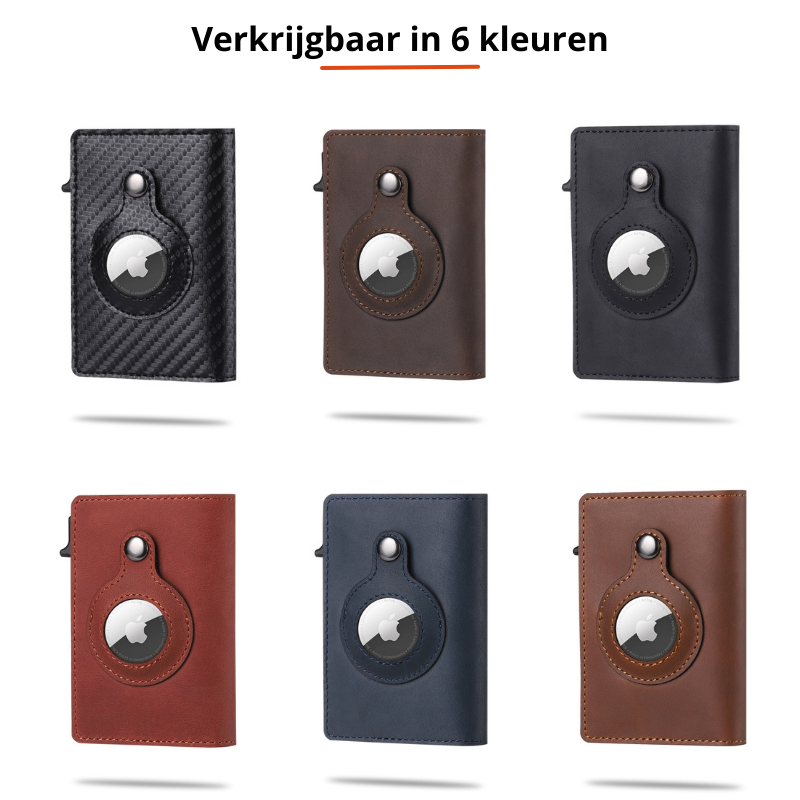 Nahaufnahme der Herren Smart Geldbörse mit speziellem Fach für AirTag, perfekt gegen Verlust.