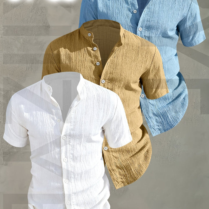 Herren Freizeithemden Set mit Stehkragen; modisch, bequem, perfekt für Frühling und Sommer.