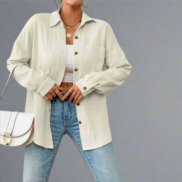 Damen Oversize-Bluse für Frühling & Sommer. Luftig, elegant, langärmlig. Modisch und bequem für Freizeit.