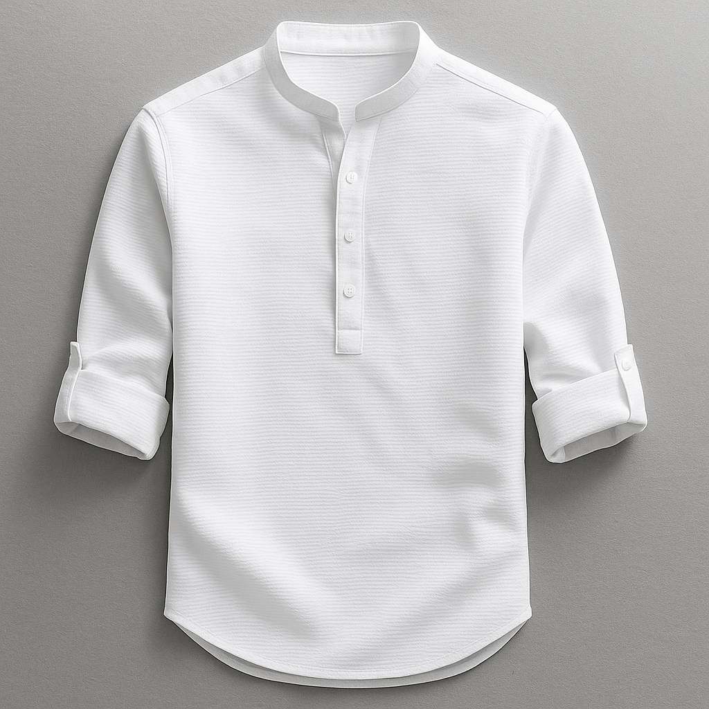 Komfortables Herren Henley Shirt, langarm, mit variabler Ärmellänge für Frühling & Sommer.
