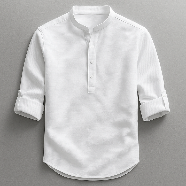 Komfortables Herren Henley Shirt, langarm, mit variabler Ärmellänge für Frühling & Sommer.
