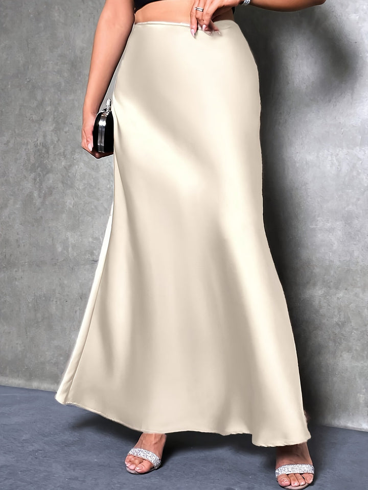 Figurumspielender Damen Satin Maxirock mit hohem Bund, ideal für glamouröse Party-Outfits.