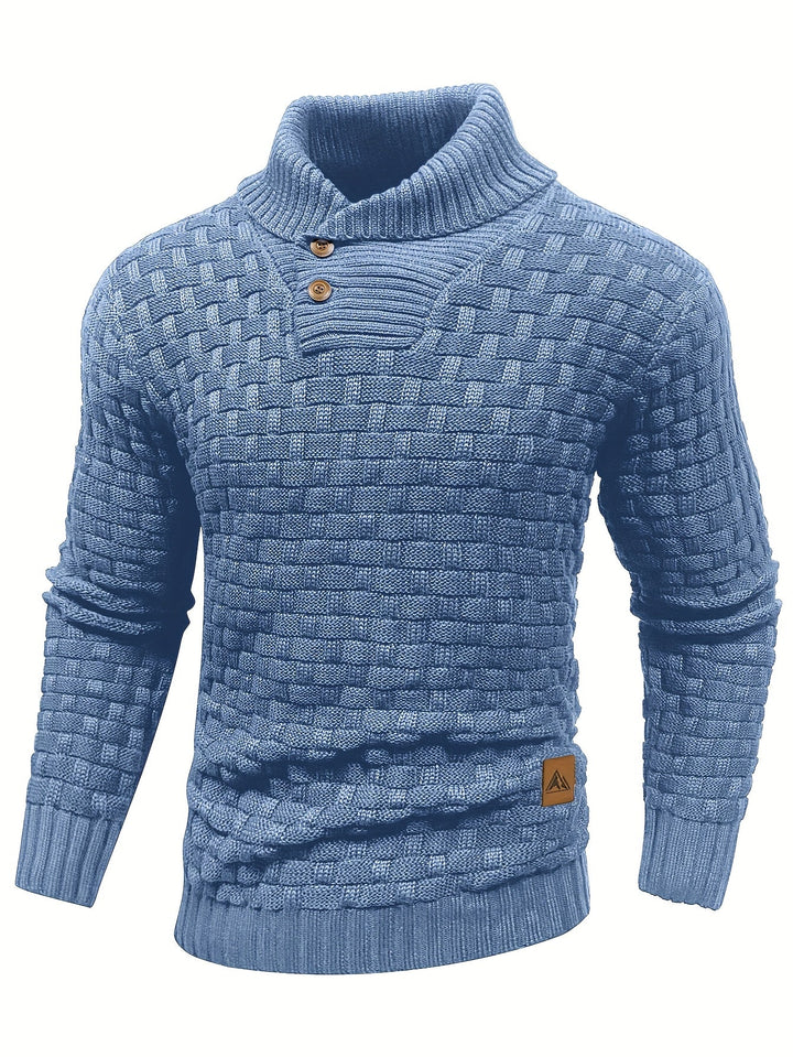 Bequemer Herren Pullover mit Schalkragen. Waffelstruktur, ideal für Freizeit & Alltag.