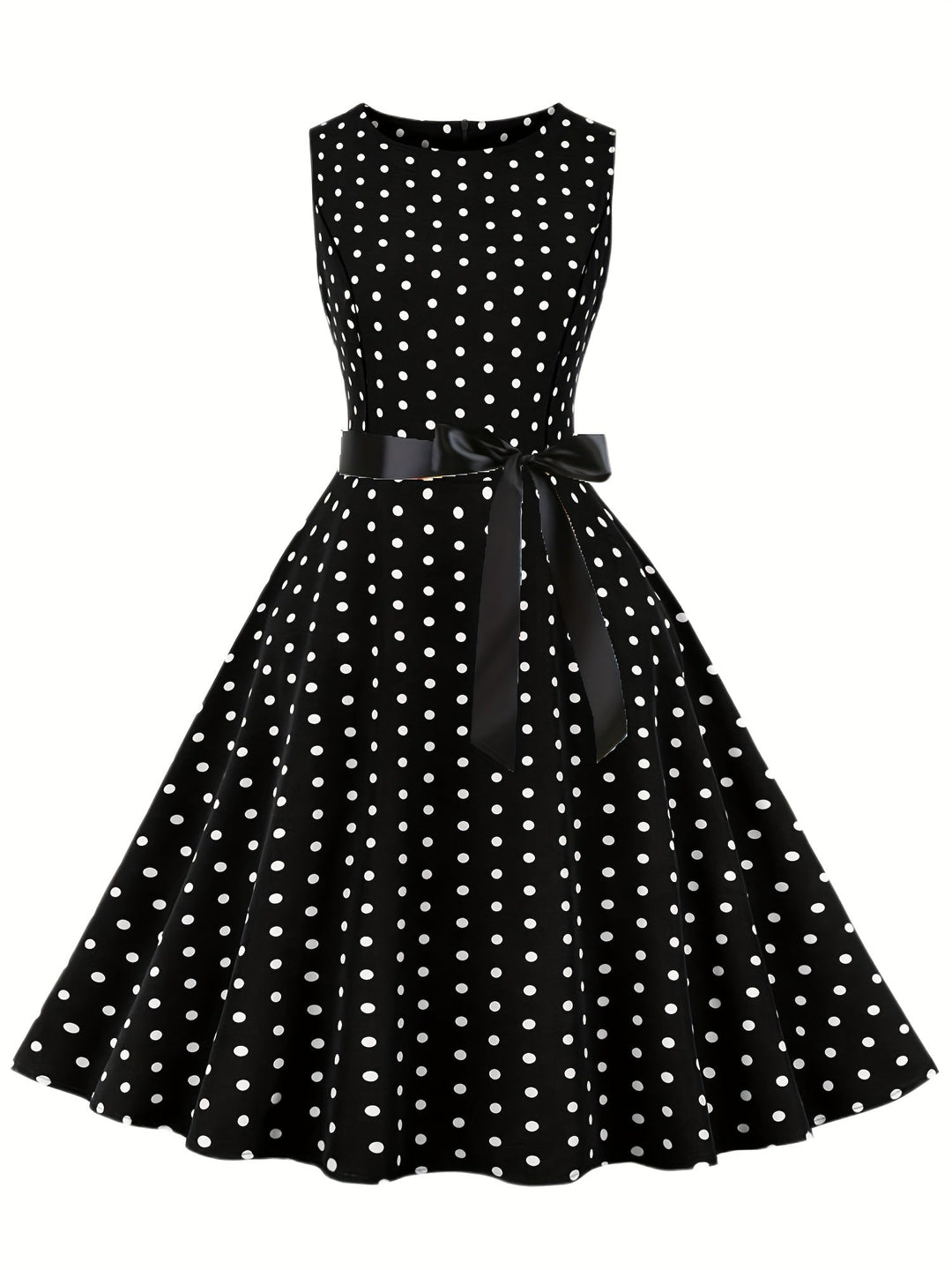 Damen Vintage Polka Dot Kleid im eleganten Rockabilly-Stil, perfekt für Partys und Freizeit.