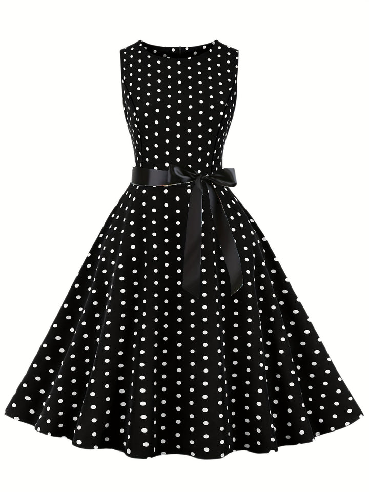 Damen Vintage Polka Dot Kleid im eleganten Rockabilly-Stil, perfekt für Partys und Freizeit.