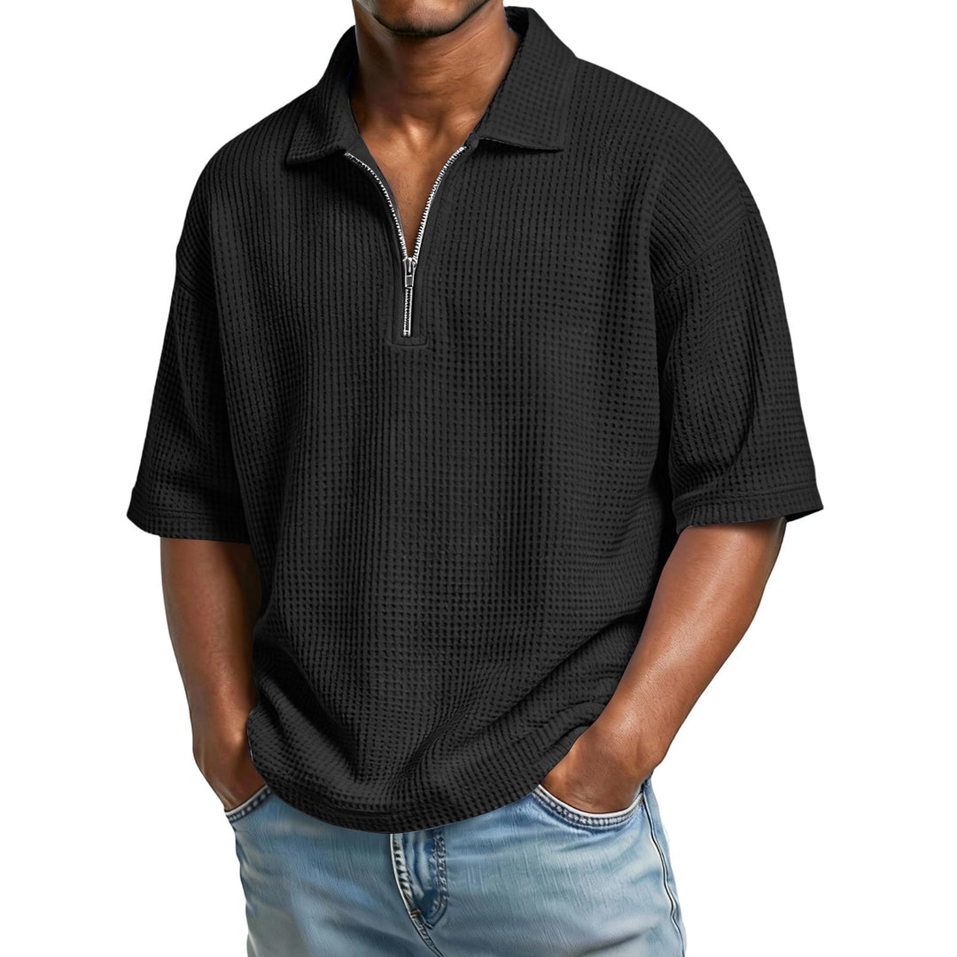 Bequemes Kurzarm Waffelstrick-Poloshirt für Herren, perfekt für Strand und Urlaub.