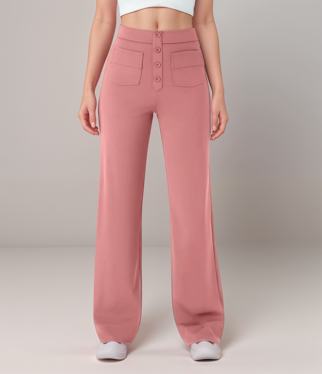 Knitterfreie Damenhose, High Waist, weites Bein, stretchig, perfekt für Reise & Büro.