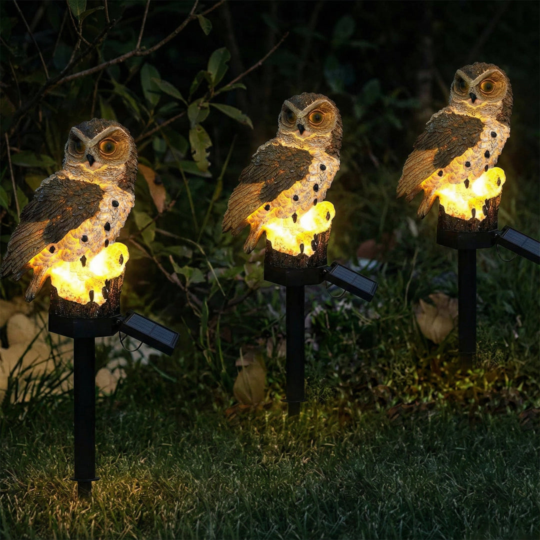 Dekorative Eulenlampe (solarbetrieben) für Garten, Balkon & Terrasse. Mit energiesparender warmweißer LED.