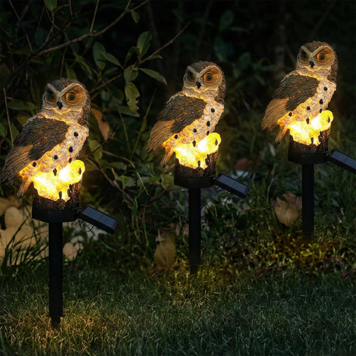 Dekorative Eulenlampe (solarbetrieben) für Garten, Balkon & Terrasse. Mit energiesparender warmweißer LED.