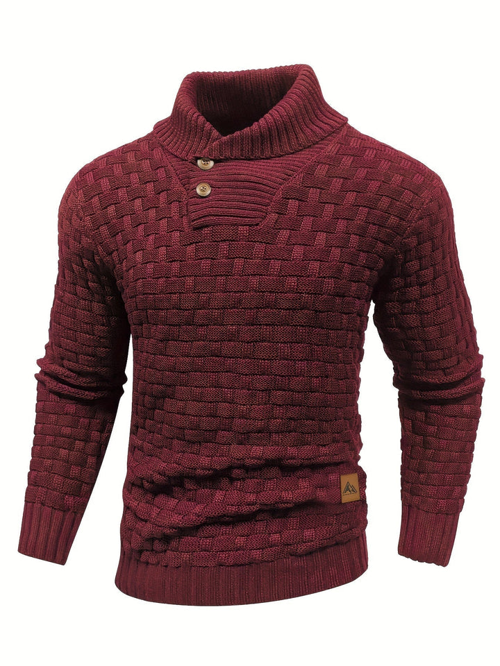 Zeitloser Herren Strickpullover. Schalkragen, Waffelstruktur, langarm für jede Gelegenheit.