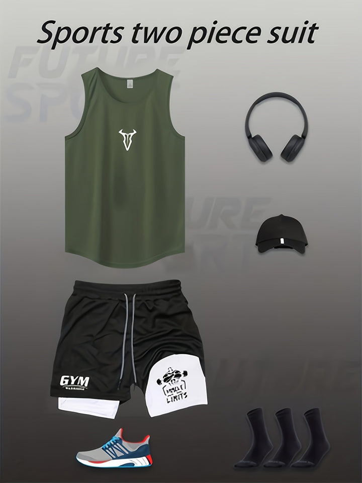 Modernes Herren Sportoutfit für den Sommer: Stylisches Tanktop und passende Shorts für dein Workout.