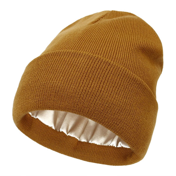 Elegante Damen Beanie mit seidigem Innenfutter für Haarpflege und optimalen Frizz-Schutz.
