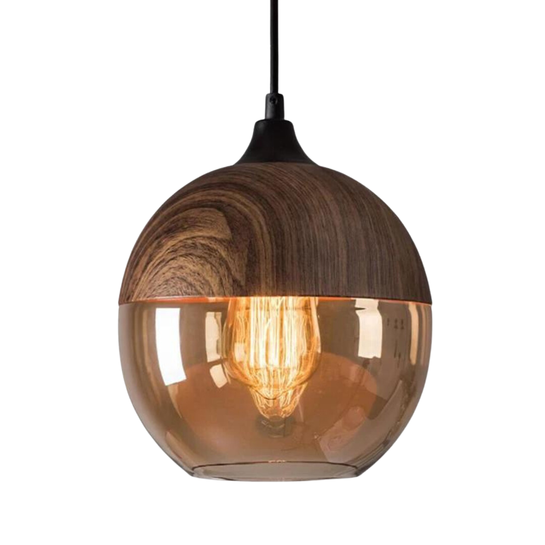 Skandinavische Deckenleuchte aus Holz, minimalistisch, E27, spendet warmes Licht im Wohnzimmer.