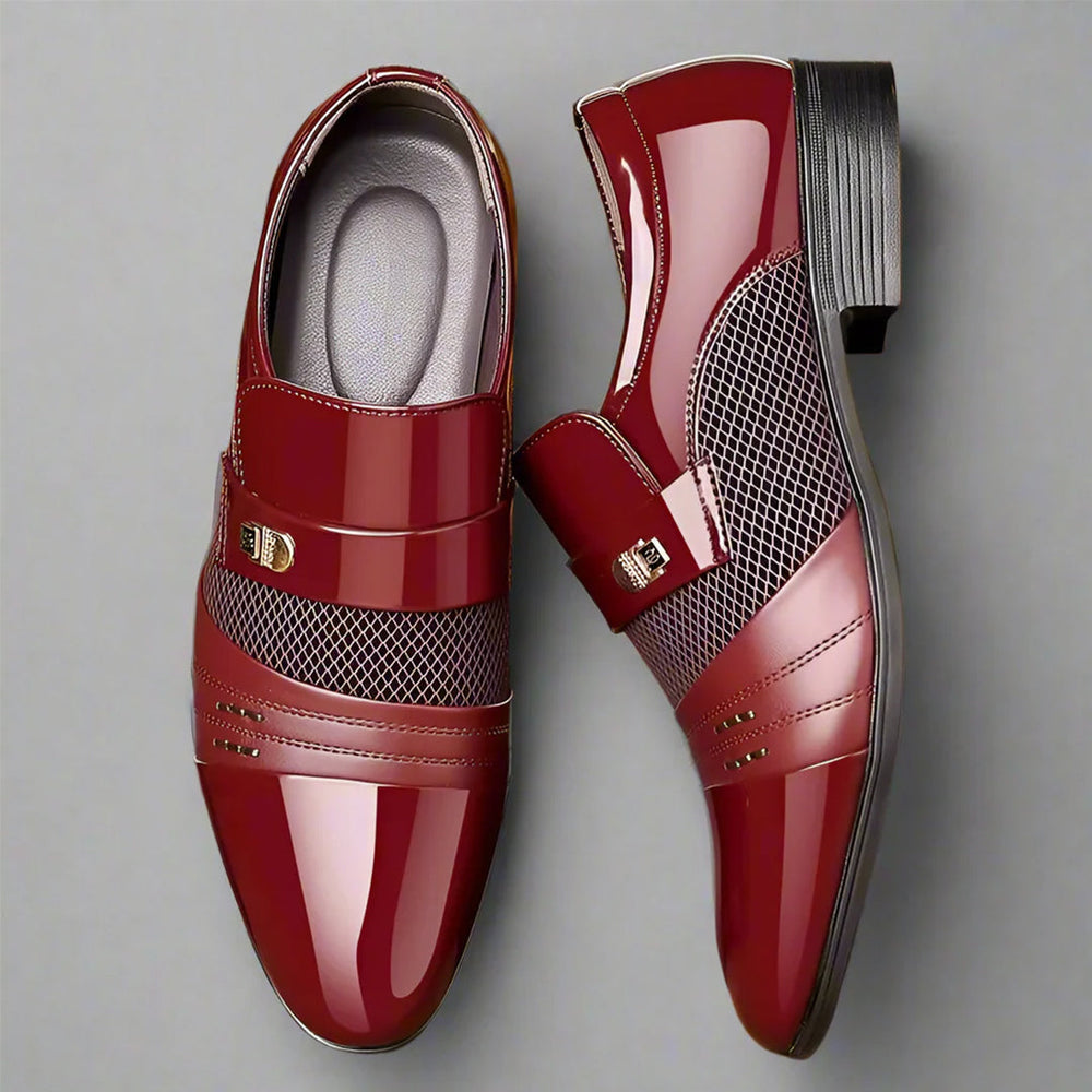 Klassische Herren Slipper mit doppelten Schnallenriemen; bequeme & rutschfeste Business Schuhe aus Leder.